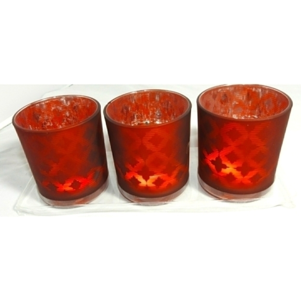 New Pfaltzgraff Set of 3‎ Red Tealight Holders -